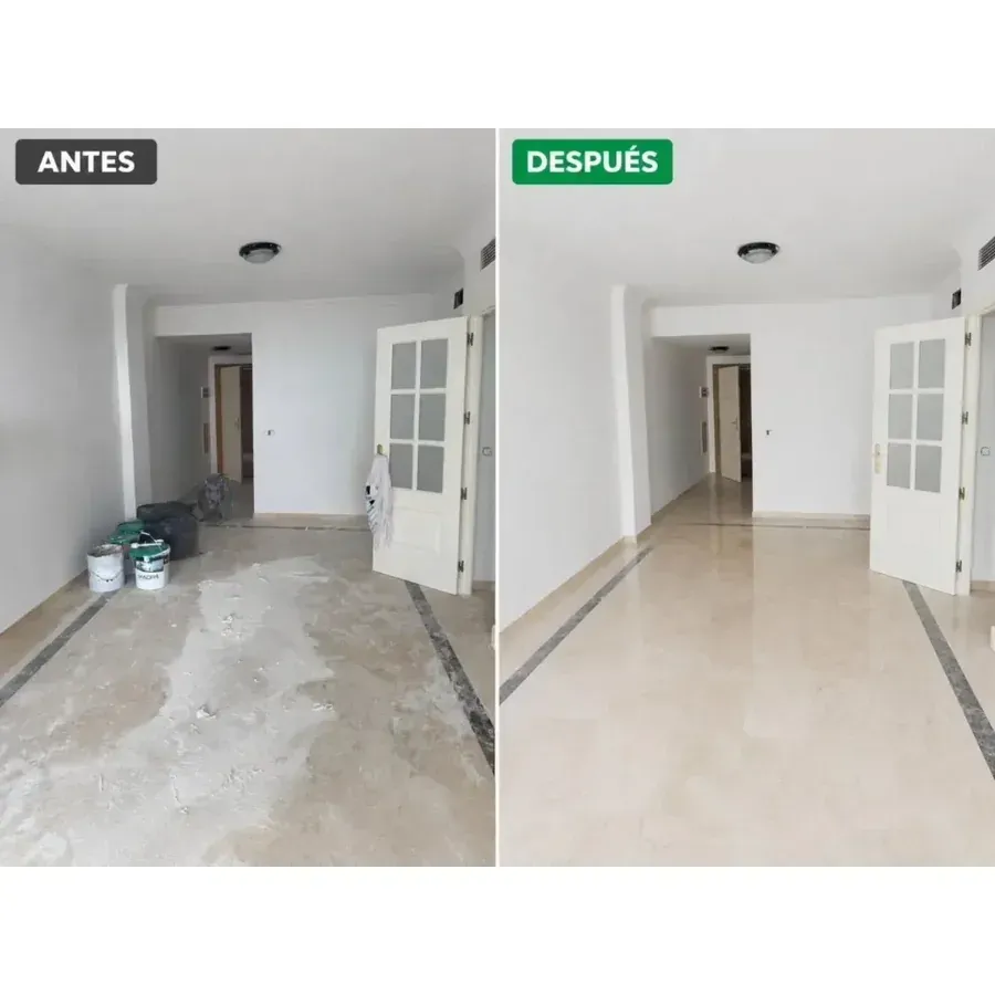 Vista del suelo de una habitación blanca antes y después