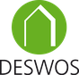 Deswos-Logo: grüner Kreis mit weißer Hausumrisslinie über schwarzem Text.