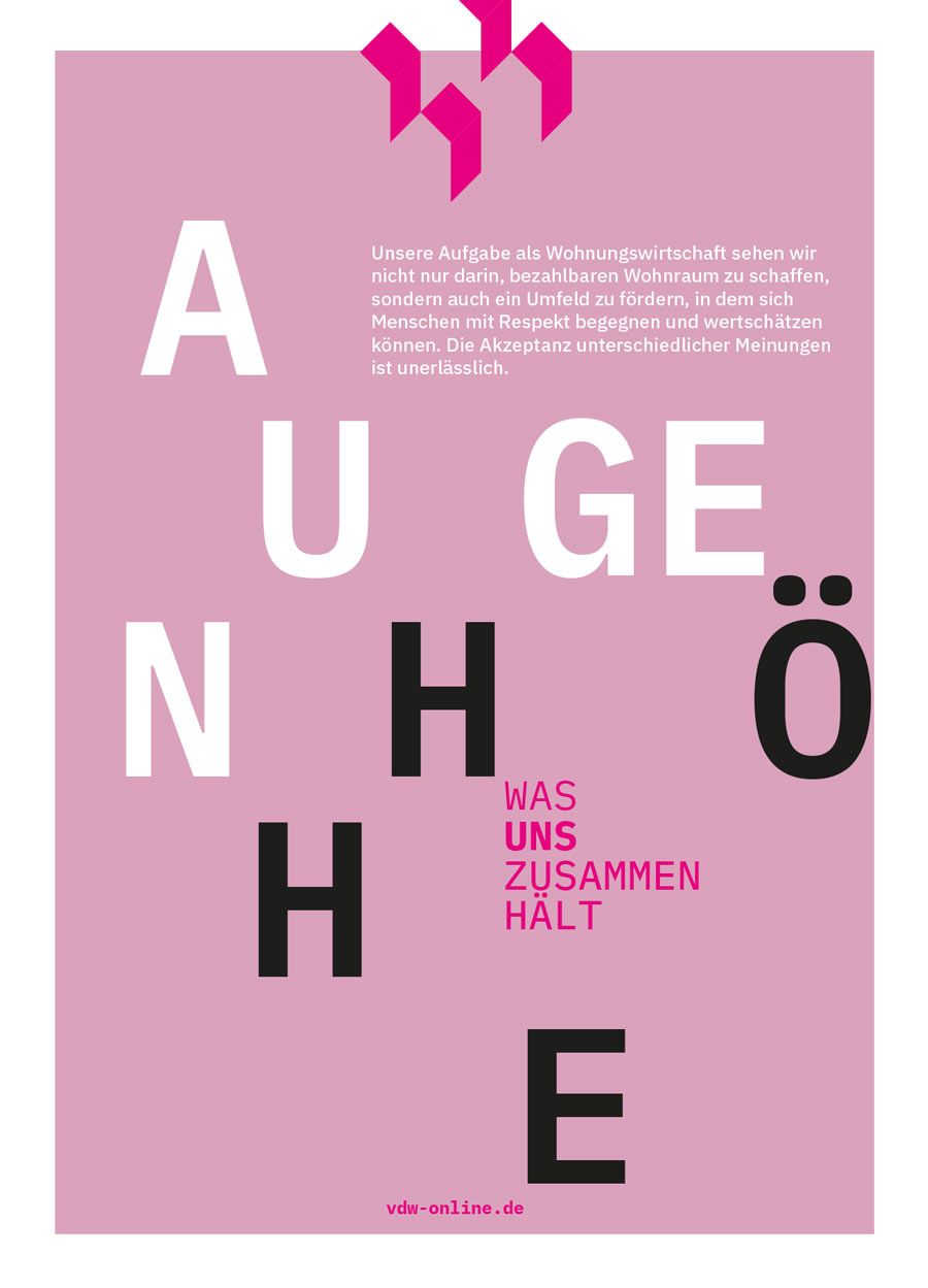 A pink poster that says a huge n h o was uns zusammen halt