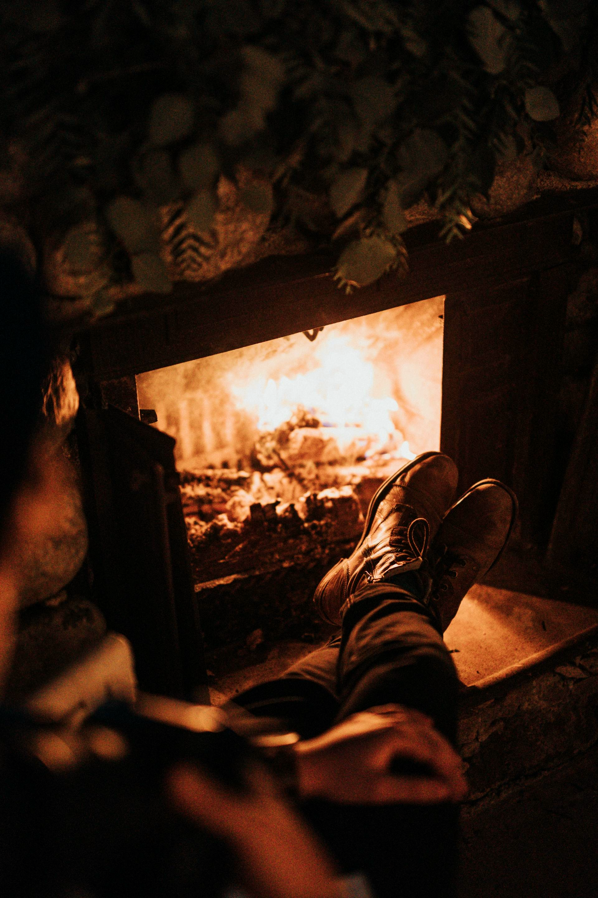 chilling by a fireplace