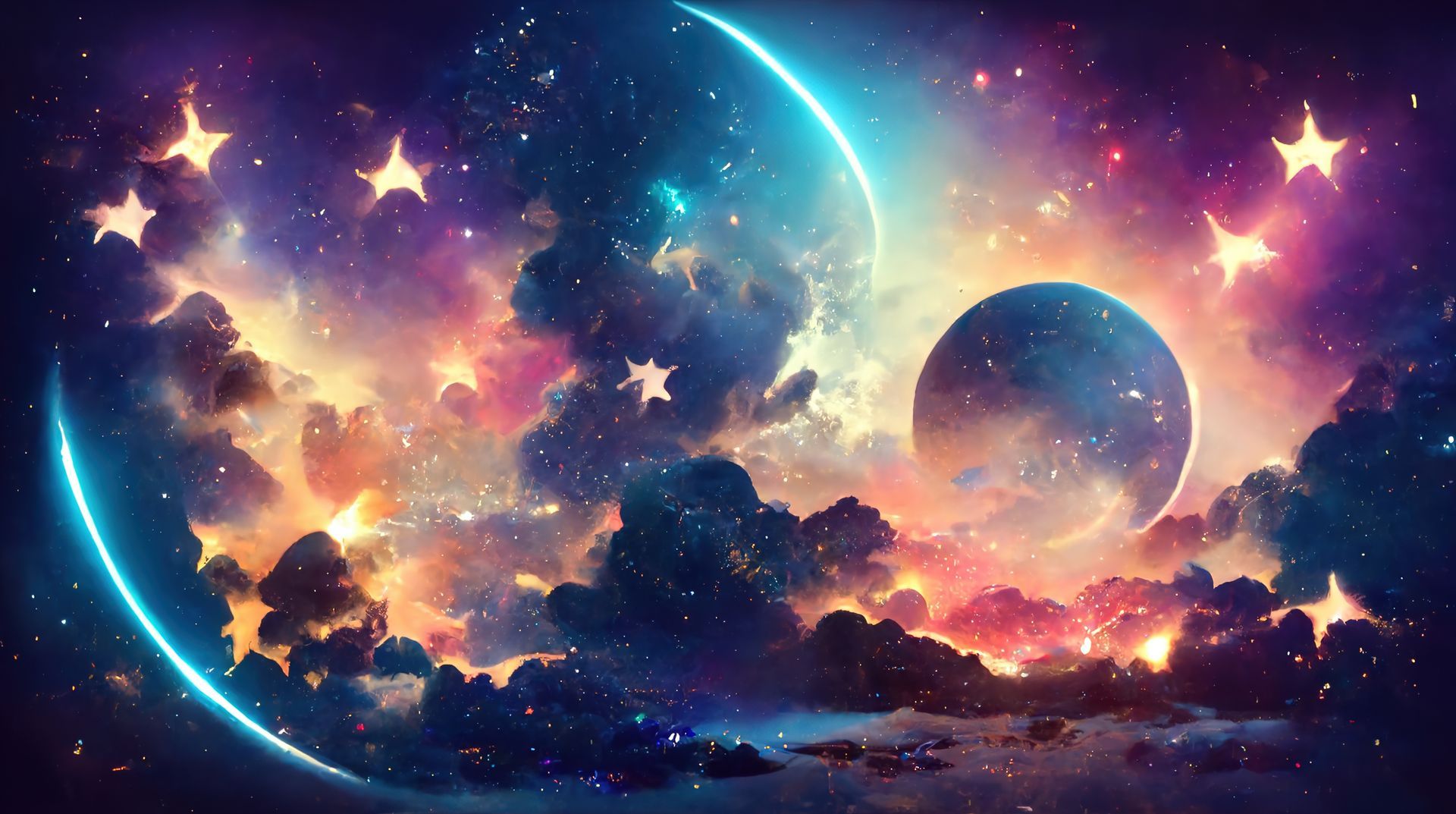 Ciel étoilé et galaxie aux couleurs arc-en-ciel