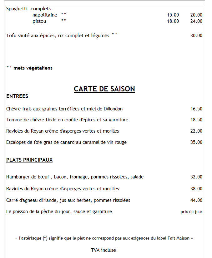 carte des viandes