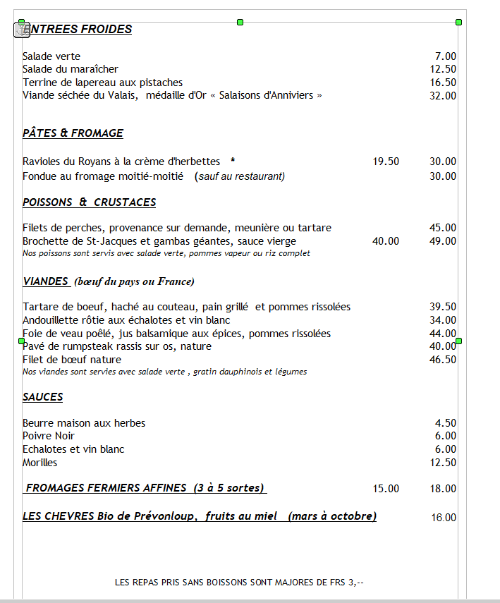 Le menu