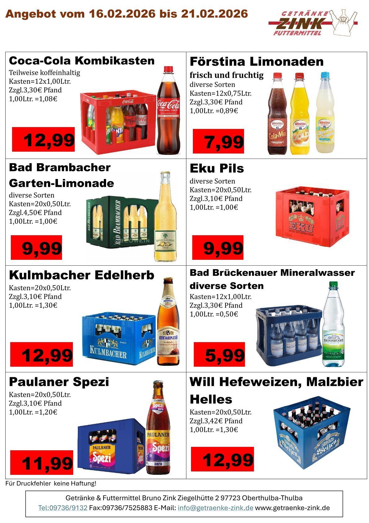 Wochenangebote von Getränke Zink