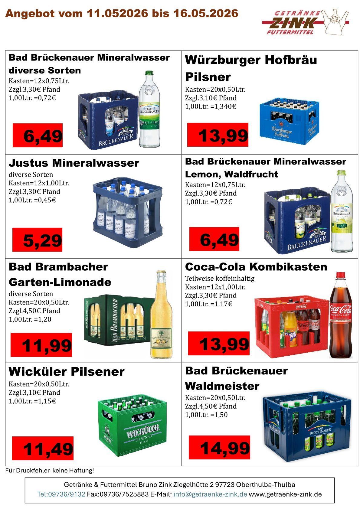 Wochenangebote von Getränke Zink