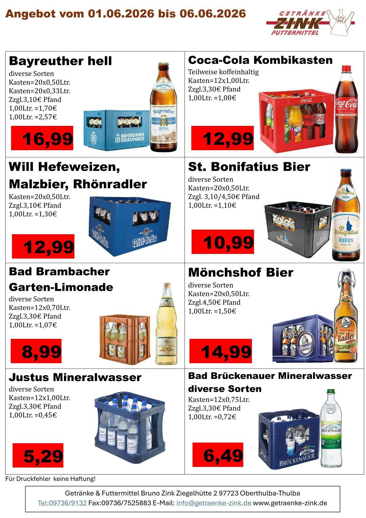 Wochenangebote von Getränke Zink