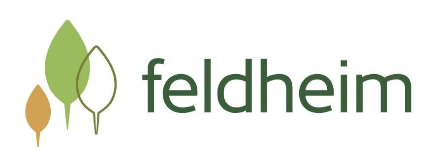 Ein Logo für Feldheim mit Bäumen und Blättern auf weißem Hintergrund