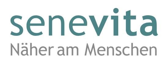 A blue and white logo for senevita naher am menschen