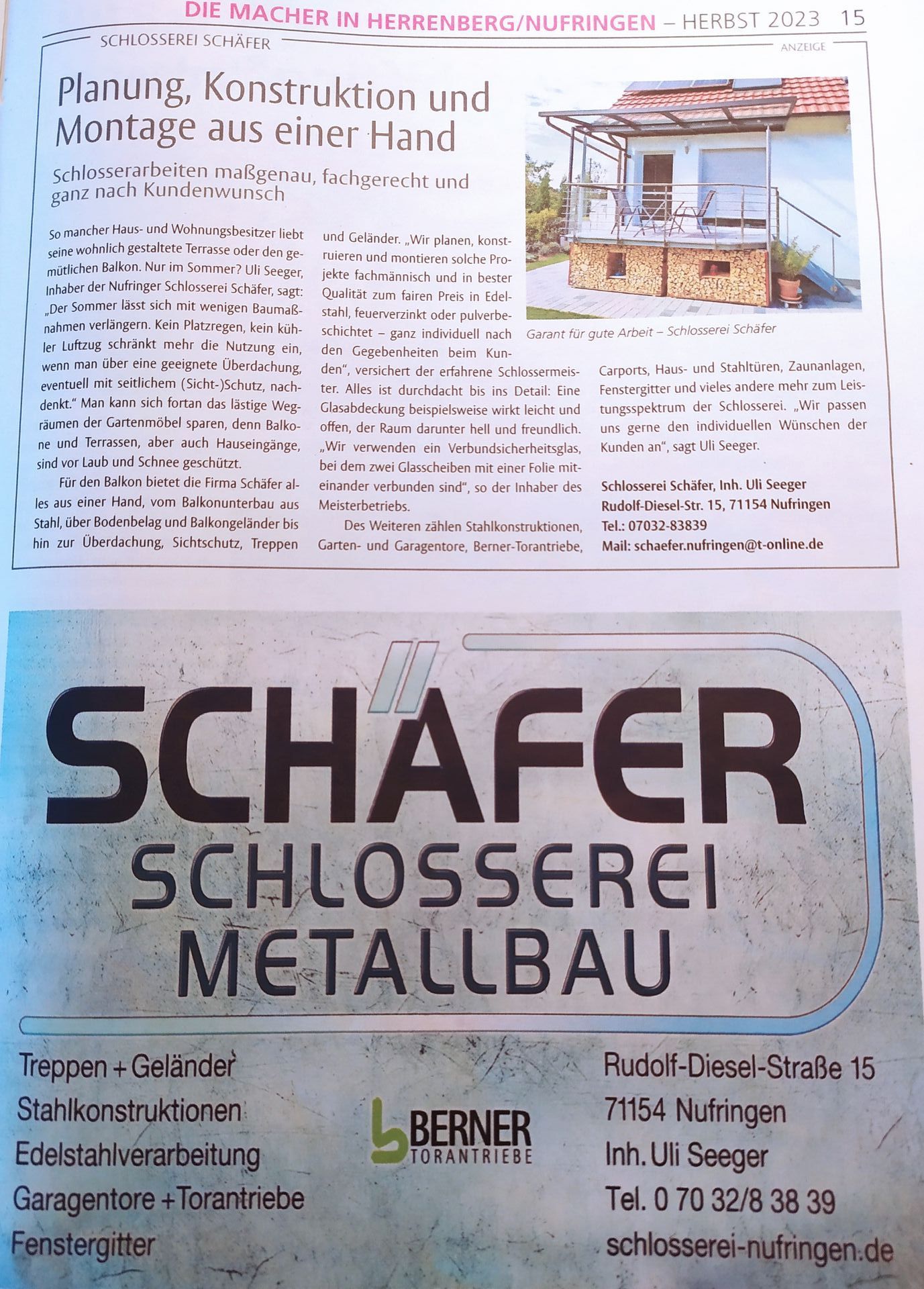 Zeitungsartikel Schlosserei Schäfer