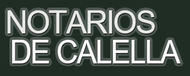 El texto "NOTARIOS DE CALELLA" en letras may&uacute;sculas blancas, sin serifa, con un contorno gris sobre un fondo oscuro.