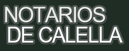 El texto "NOTARIOS DE CALELLA" en letras may&uacute;sculas blancas, sin serifa, con un contorno gris sobre un fondo oscuro.