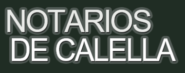 El texto "NOTARIOS DE CALELLA" en letras may&uacute;sculas blancas, sin serifa, con un contorno gris sobre un fondo oscuro.