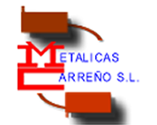 Logo de Metalicas Arre&ntilde;o S.L. con letras rojas y azules y formas marrones sobre fondo blanco
