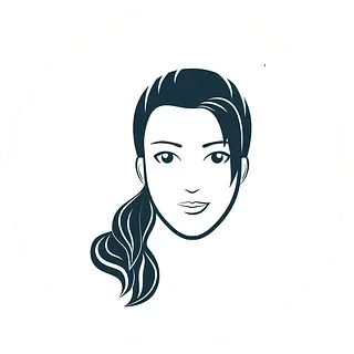 Un dibujo en blanco y negro del rostro de una mujer con cabello largo recogido en una cola de caballo.