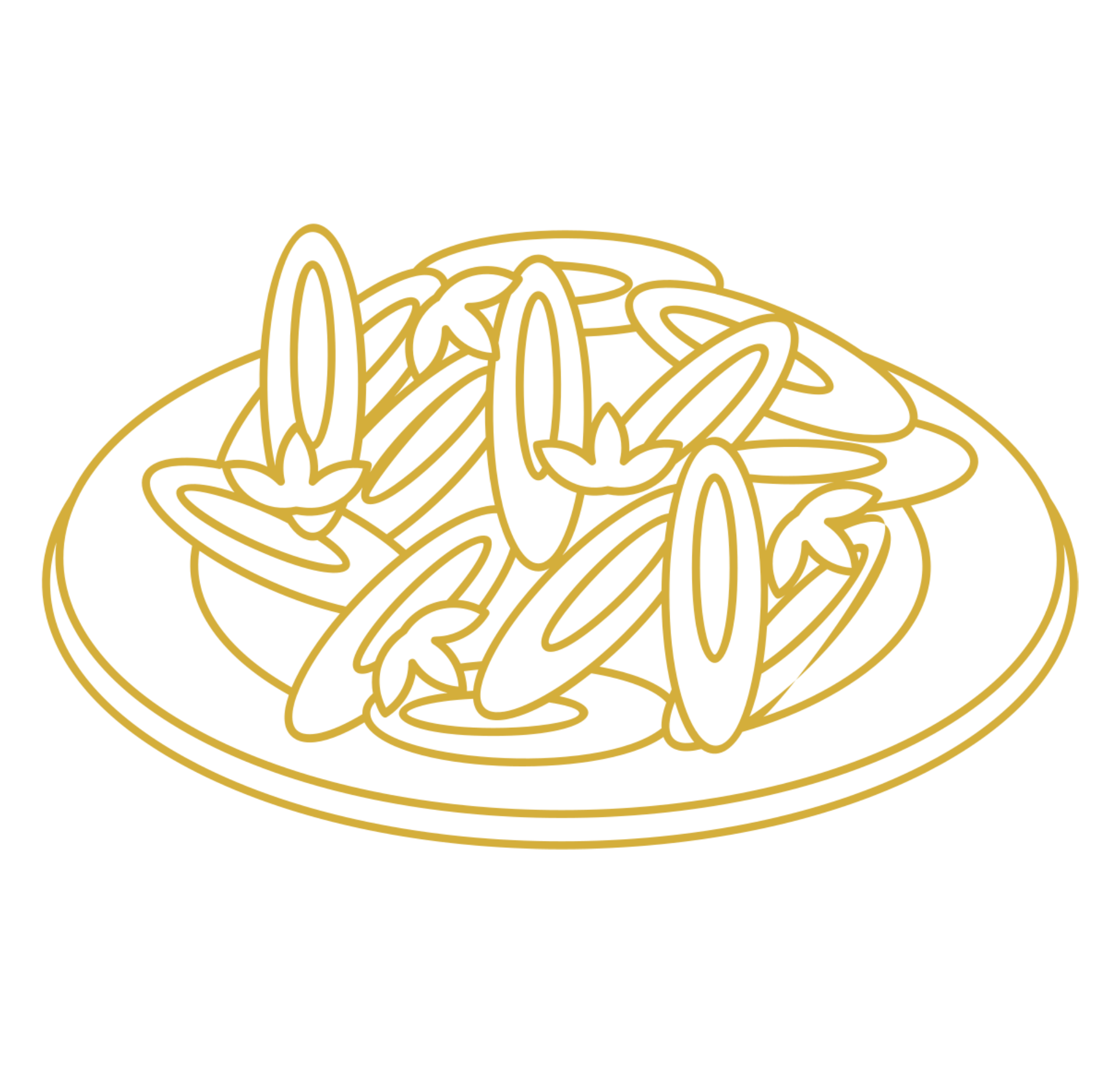 Pasta auf einem Teller, mit Goldrand umrandet.