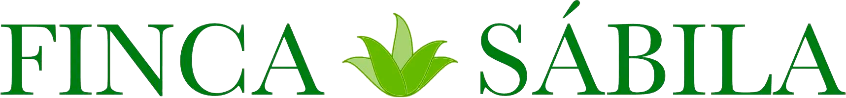 Logotipo verde: “FINCA SÁBILA” con un icono de planta de aloe vera estilizada.