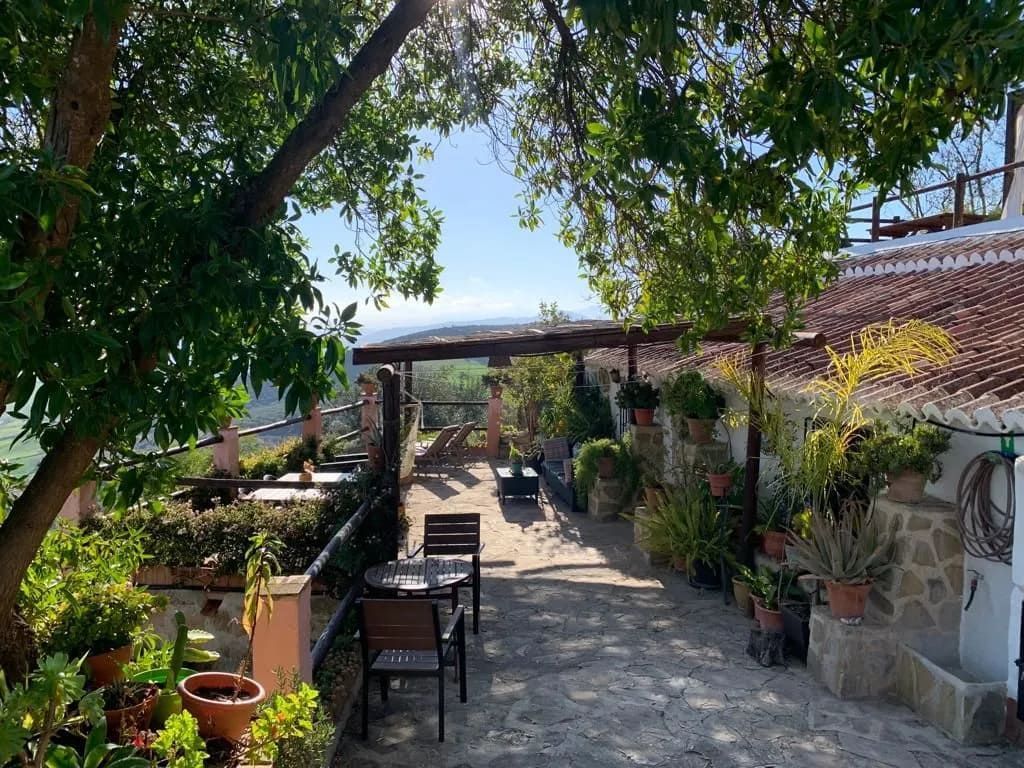 Baño con azulejos estampados, contraventanas de madera y una pequeña ventana con flores secas.