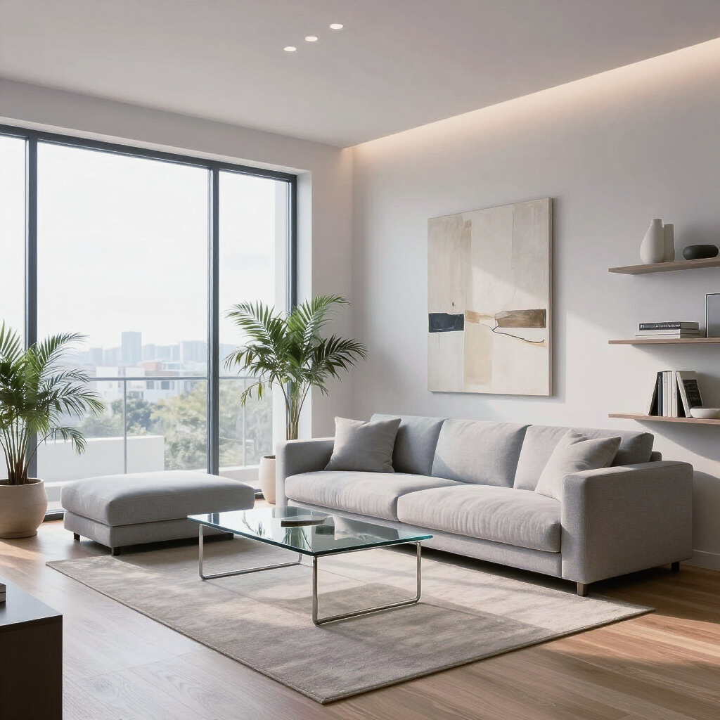 Intérieur d'un appartement avec une jolie baie vitrée