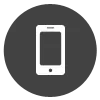 Icono de teléfono inteligente blanco centrado en un círculo gris oscuro sobre un fondo blanco.