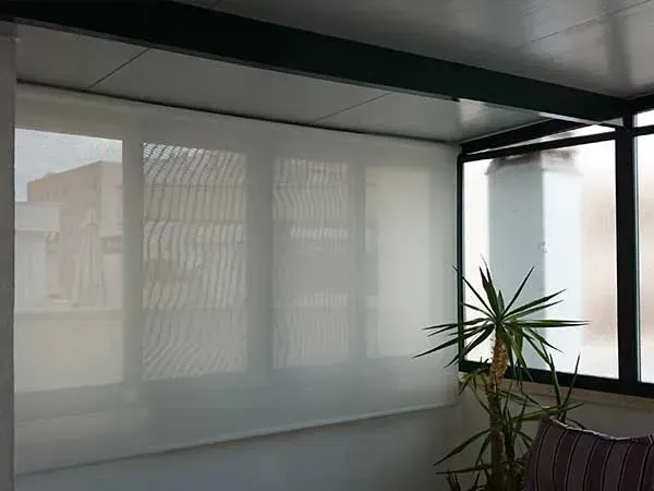 Una gran ventana con una planta delante.