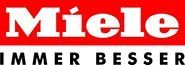 Miele-Logo in weißer Schrift auf rotem Rechteck: „Miele“ über „Immer Besser“ in schwarzer Schrift.