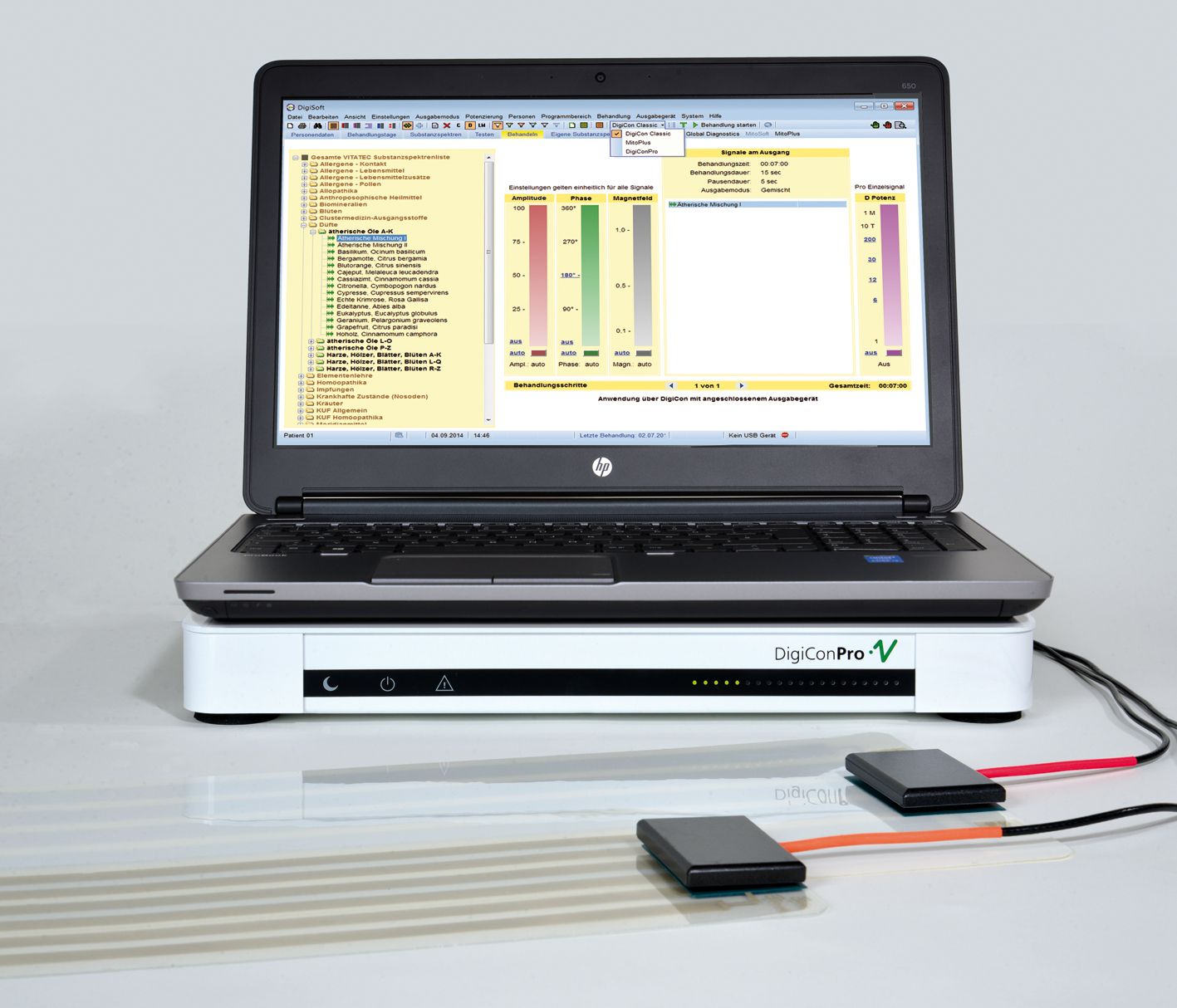 DigiConPro Gerät mit Laptop und Biotroden von VITATEC
