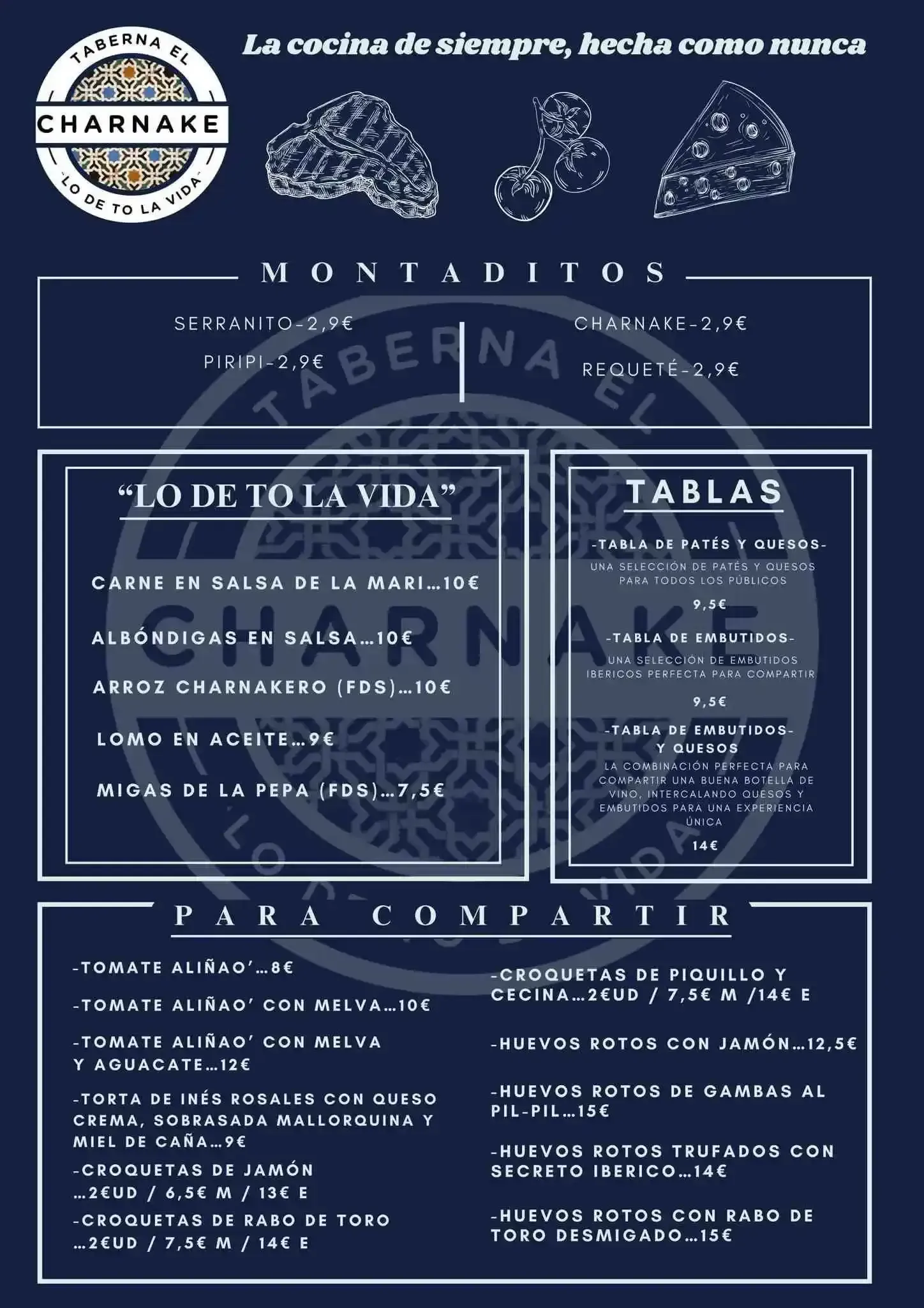 Menu of Charnake Taberna, featuring 