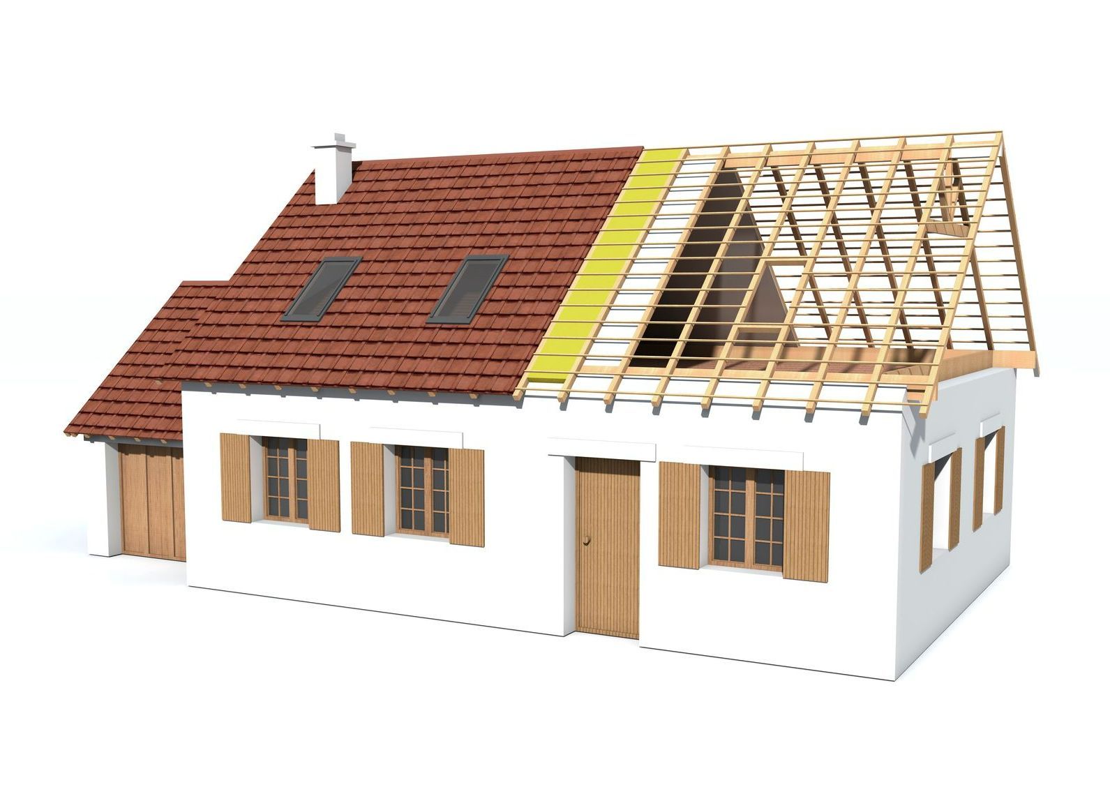 Illustration d'une maison lors de travaux de remplacement de tuiles