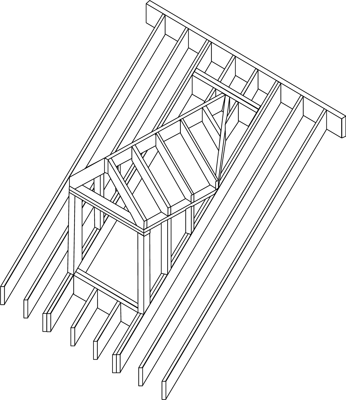 Illustration d'une charpente avec lucarne de toit