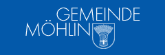 Ein blauer Hintergrund mit den Worten Gemeinde Mohlin darauf