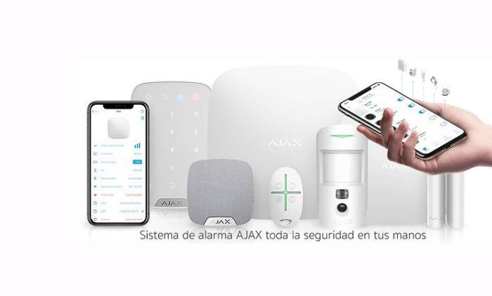 Una persona sostiene un teléfono celular frente a un sistema de seguridad.