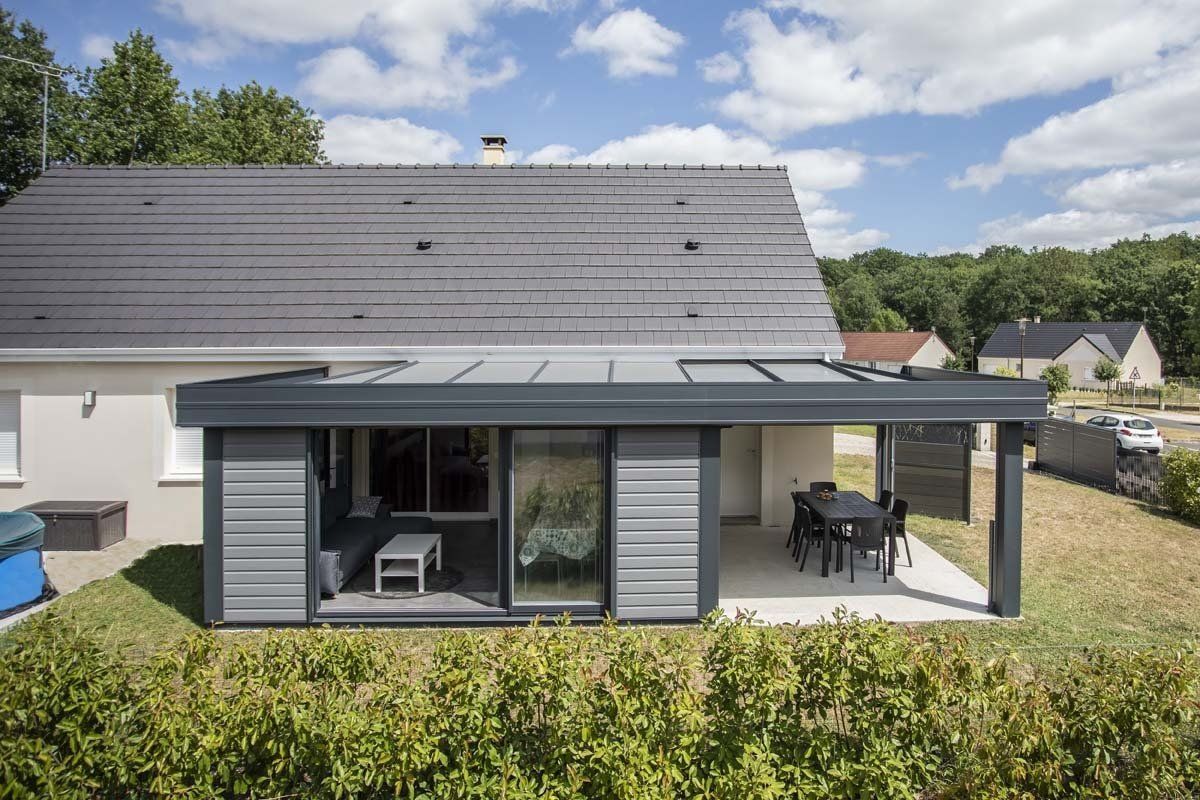 Véranda avec préau en enfilade