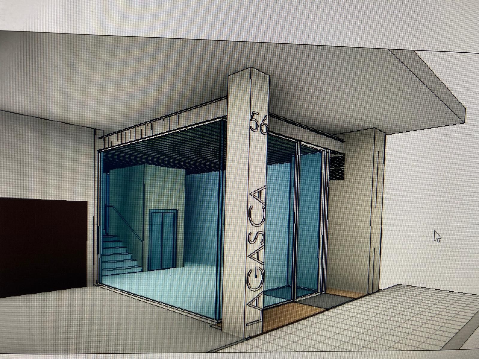 Una imagen generada por computadora de un edificio con una ventana grande.