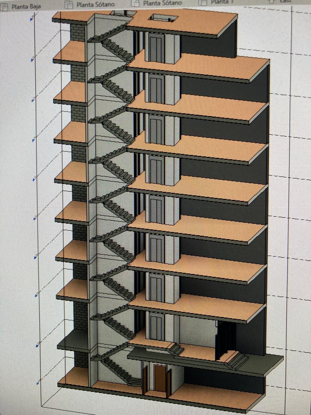 Una imagen generada por computadora de un edificio con escaleras.