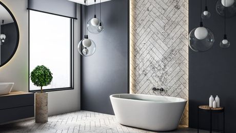 Salle de bain contemporaine murs gris foncé