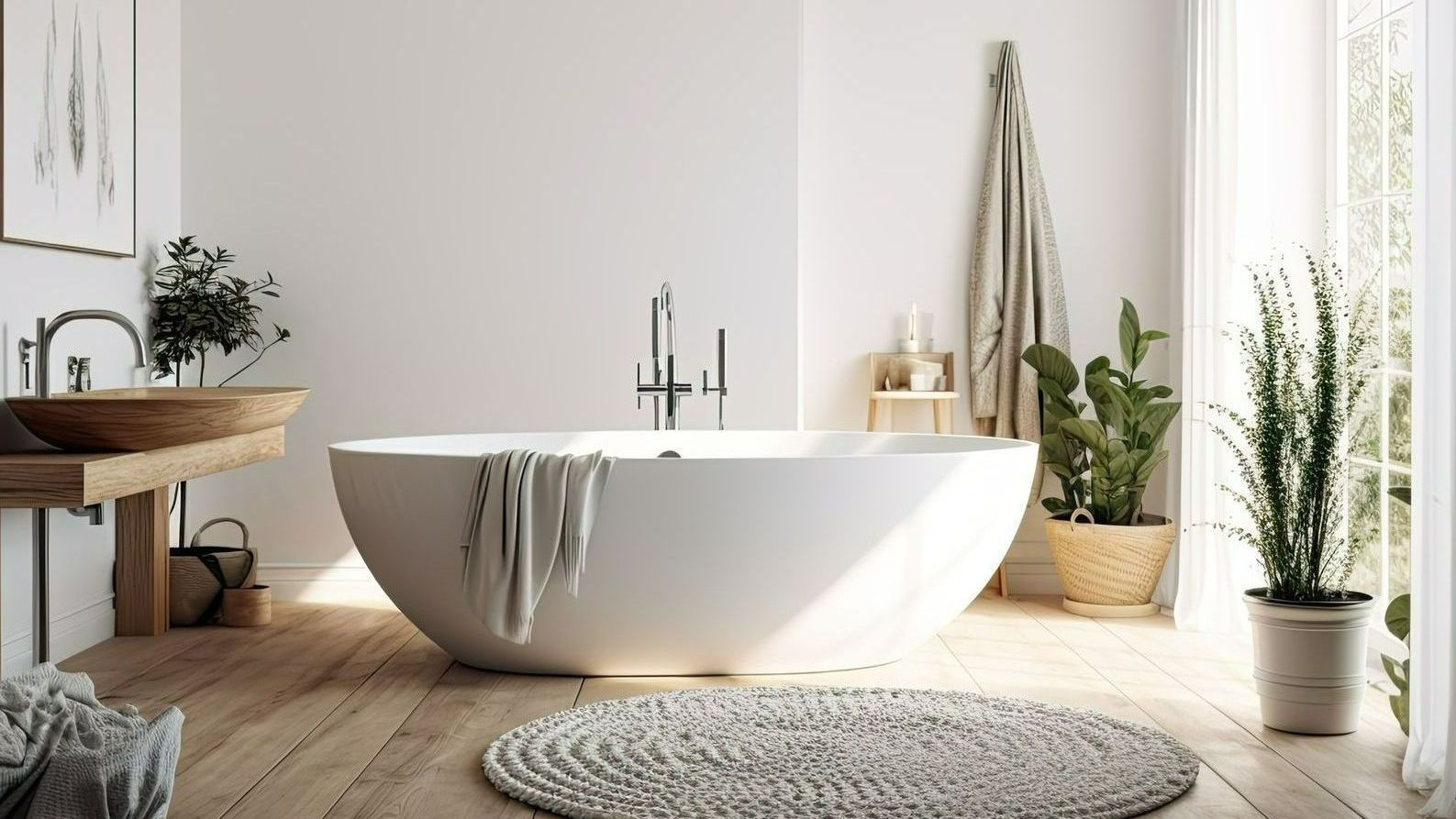 Salle de bain avec baignoire blanche moderne