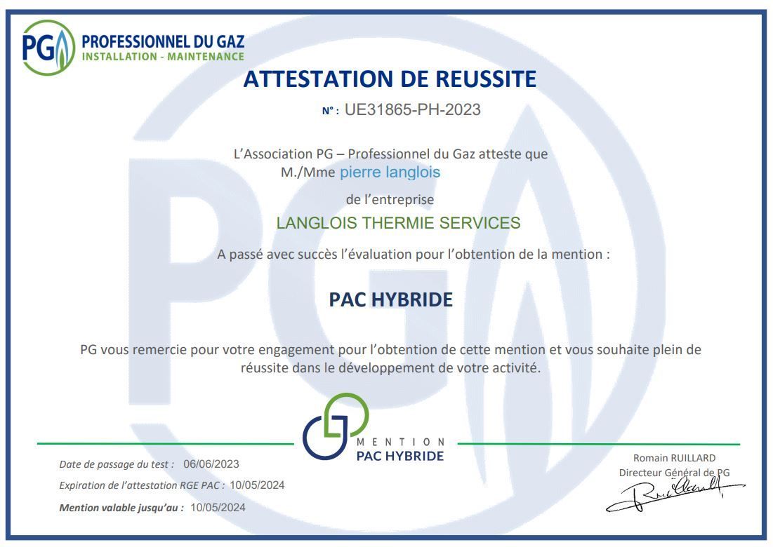 RGE Pac Hybride certification