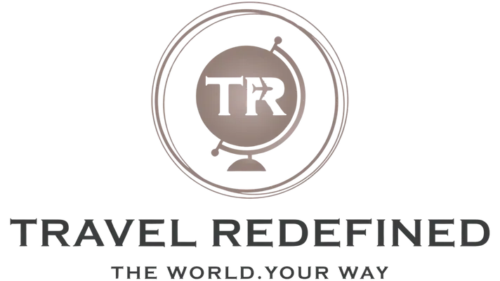 The logo for travel redefined the world your way is a globe in a circle.