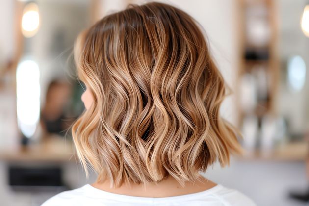 Une femme se fait teindre les cheveux par un coiffeur dans un salon.