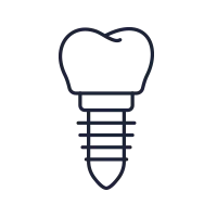 Un dibujo lineal de un implante dental con una corona en forma de corazón.