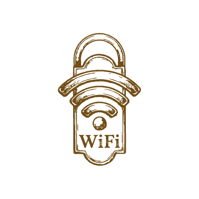 Gold WiFi symbol with a padlock, indicating secure wireless access
