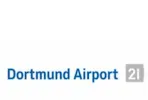 Schild am Flughafen Dortmund mit blauer Schrift und grauem Symbol „21“