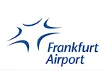 Logo des Flughafens Frankfurt mit blauem, sternförmigem Symbol und Text auf weißem Hintergrund