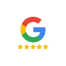 Google-Logo mit fünf goldenen Sternen darunter