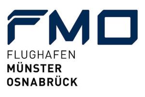 FMO Flughafen Münster Osnabrück Logo in Dunkelblau und Schwarz auf weißem Hintergrund