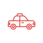 Taxi Rotes Umriss-Symbol eines Autos mit einem Taxischild darüber
