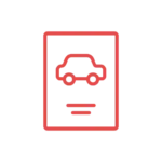 Rotes Autosymbol in einem roten Dokumentenumriss mit zwei horizontalen Linien darunter
