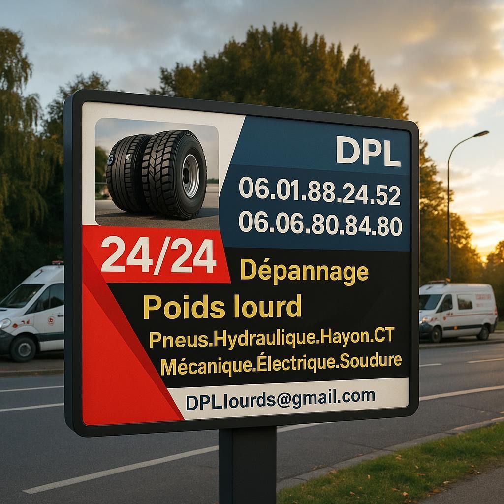 Un affichage publicitaire pour Dépannage Poids Lourds 