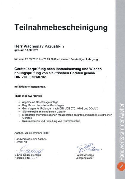 It is a certificate that says teilnahmebescheinigung on it.