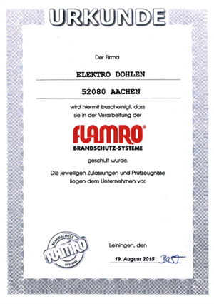 Ein Zertifikat mit dem Wort Flamro darauf